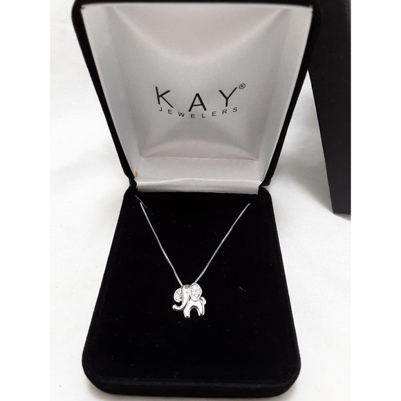 New .925 Sterling Silver Diamond 3/4" Elephant Pendant Necklace 20" Chain NIB - Picture 1 of 9